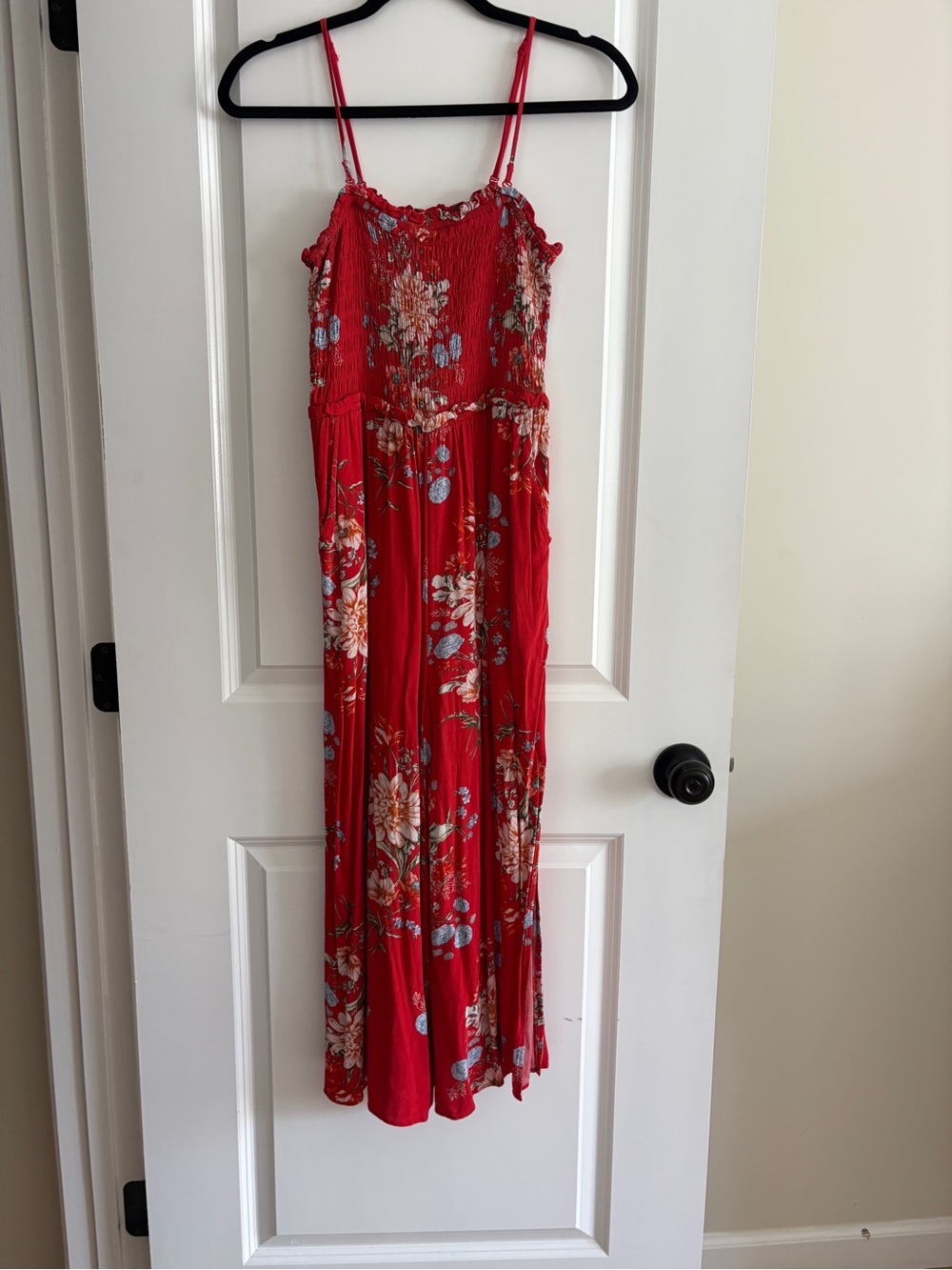 American Eagle Outfitters Red Floral Wide-Leg Jumpsuit